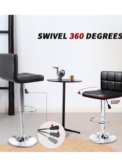 CityRiya-Long Bar Stool 2 PCS Swivel Adjustable Barstools PU Leather Bar Chairs Dining Chair Kitchen Counter Island Bar Stool with Back Barstool for Home Kitchen Island Black  - Image 2