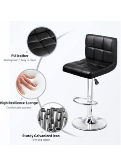 CityRiya-Long Bar Stool 2 PCS Swivel Adjustable Barstools PU Leather Bar Chairs Dining Chair Kitchen Counter Island Bar Stool with Back Barstool for Home Kitchen Island Black  - Image 4