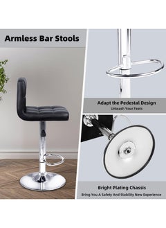CityRiya-Long Bar Stool 2 PCS Swivel Adjustable Barstools PU Leather Bar Chairs Dining Chair Kitchen Counter Island Bar Stool with Back Barstool for Home Kitchen Island Black  - Image 3