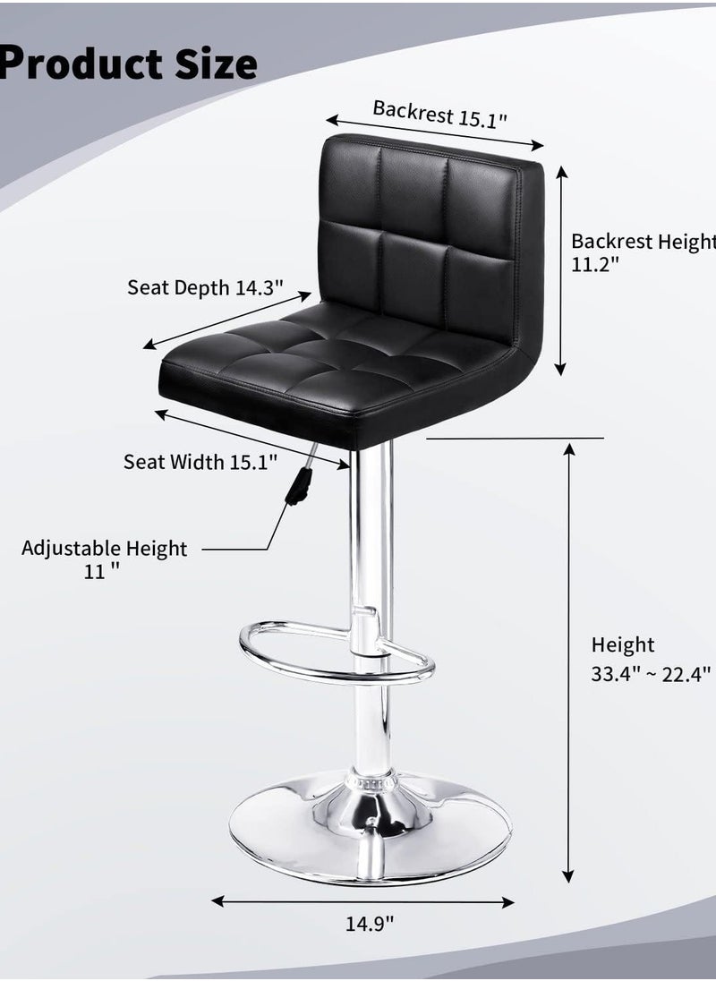 CityRiya-Long - Bar Stool 2 PCS Swivel Adjustable Barstools PU Leather Bar Chairs Dining Chair Kitchen Counter Island Bar Stool with Back Barstool for Home Kitchen Island Black - Image 1