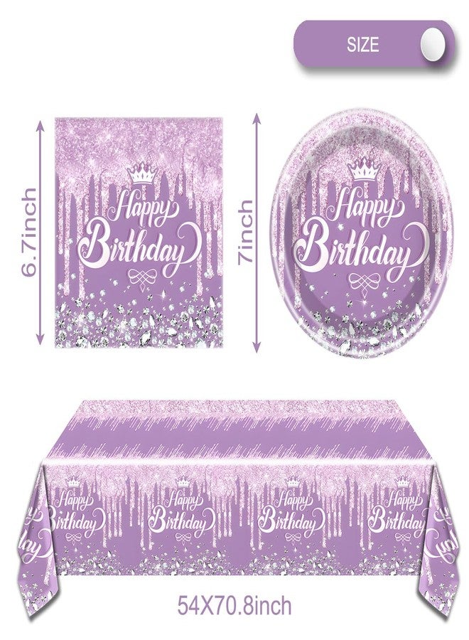 OULUN Purple Glitter Diamond Party Tableware Set for 20 People, Includes Dessert Plates, Paper Napkins, Tablecloth in Purple, Perfect for Princess Themed Birthday Parties - Image 2