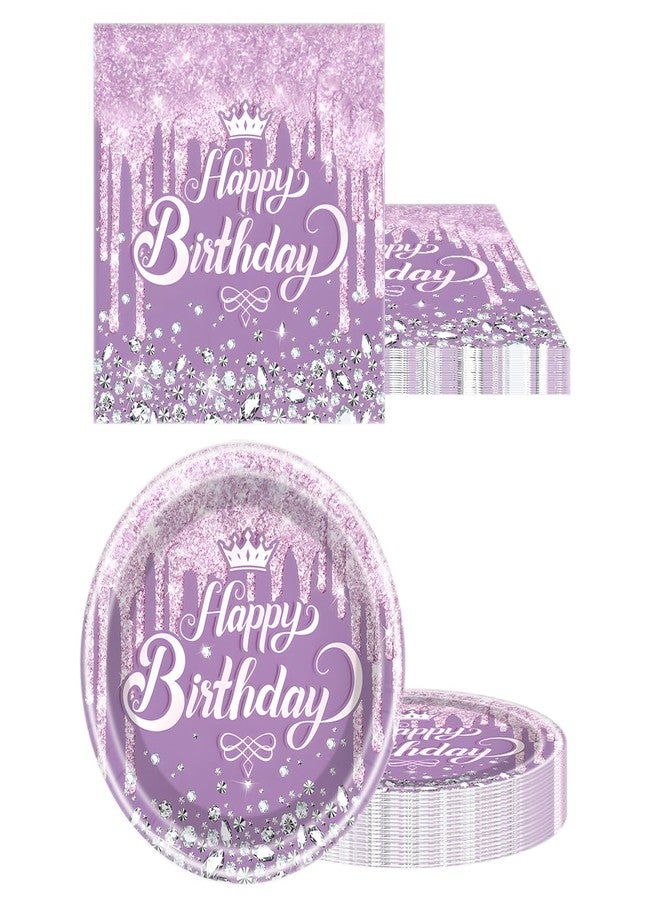 OULUN Purple Glitter Diamond Party Tableware Set for 20 People, Includes Dessert Plates, Paper Napkins, Tablecloth in Purple, Perfect for Princess Themed Birthday Parties - Image 5