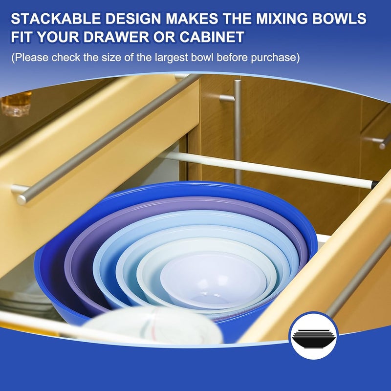Greentainer Plastic Mixing Bowls with Lids Set 12 Piece Colorful Mixing Bowl Set for Kitchen - Nesting Bowls with Lids Set, 6 Prep Bowls and 6 Lids - Microwave and Freezer Safe(Dark Blue) - Image 3