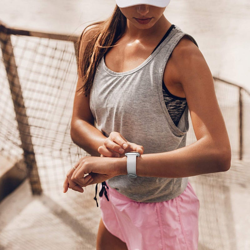 Fullmosa حزام ساعة آبل كامل مورا جلد 49mm 46mm 45mm 44mm 42mm 41mm 40mm 38mm لـ iWatch Ultra2/Ultra/SE/SE2/Series 10/9/8/7/6/5/4/3/2/1، 42mm/44mm/45mm/46mm/49mm أبيض + مشبك فضي - Image 3