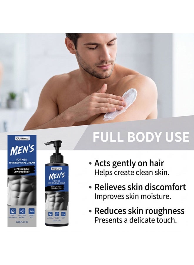 OceAura Hair Removal Cream For Men, Body Depilatory Cream, Effective Painless Flawless Depilatory Cream, Fast-Acting Body Hair Removal Cream For Arms Legs Chest, Moisturizing Soothing Painless Depilatory Cream, Soothing Depilatory For Unwanted Coarse Male Body Hair, 120g - Image 3