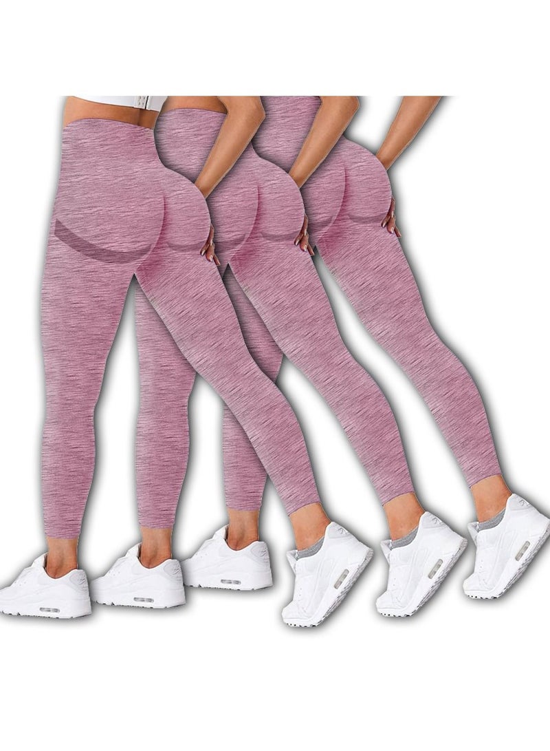 CATANES 3 Pack Of Women Seamless Legging Tummy Control High Waist Workout Gym Yoga Pants Large Pink 