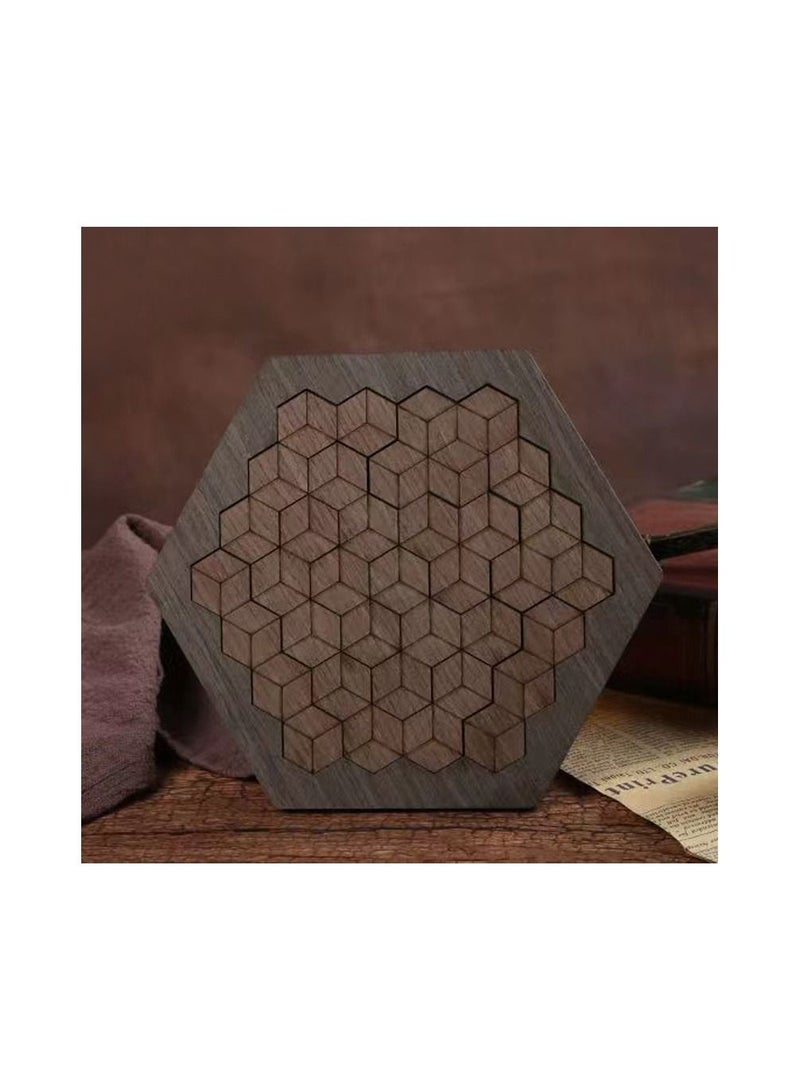 1-Piece Wooden Irregular Shape Puzzle,Strong Wood Handcrafted Escher Cube Shape Puzzle for Party or Educational Supplies,Colour Brown - Image 3