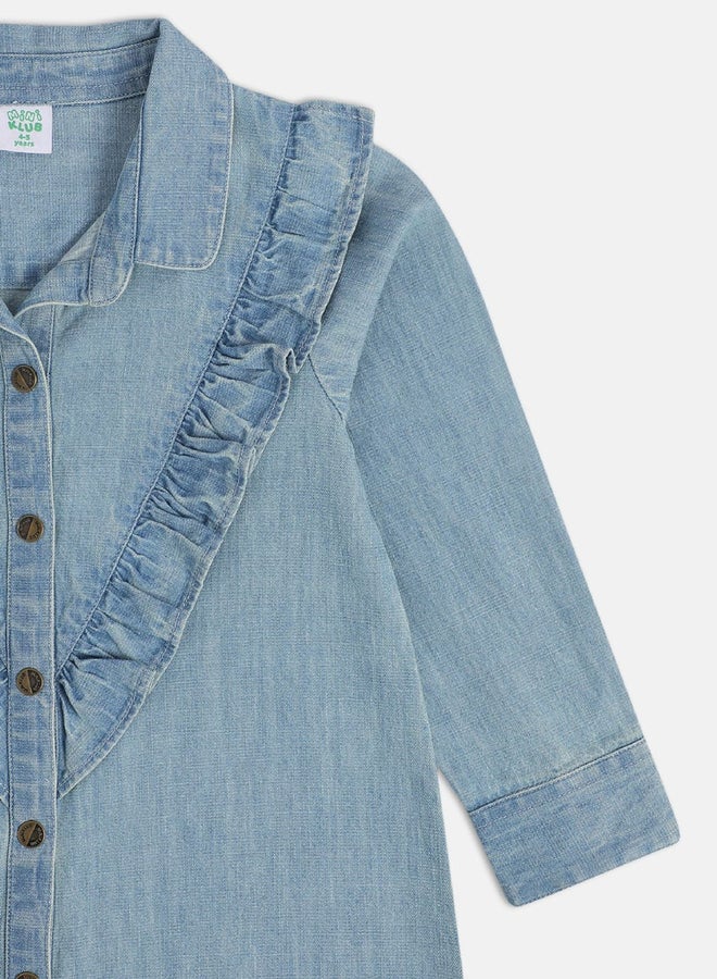 MINIKLUB Girls Ruffle Denim Shirt Dress - Image 5