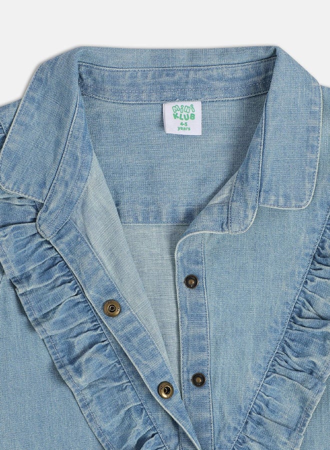 MINIKLUB Girls Ruffle Denim Shirt Dress - Image 4