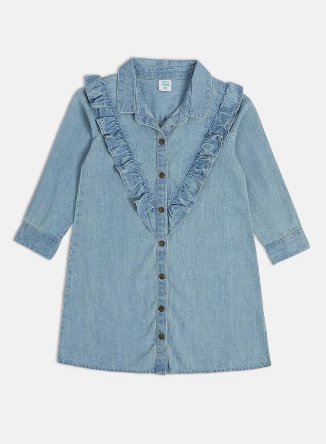 Miniklub Girls Ruffle Denim Shirt Dress