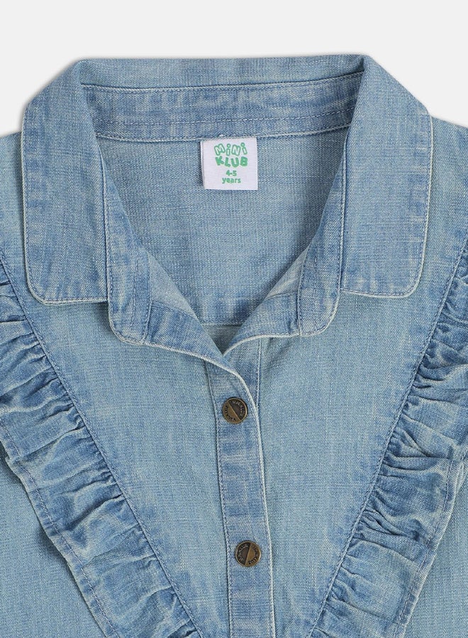 MINIKLUB Girls Ruffle Denim Shirt Dress - Image 3
