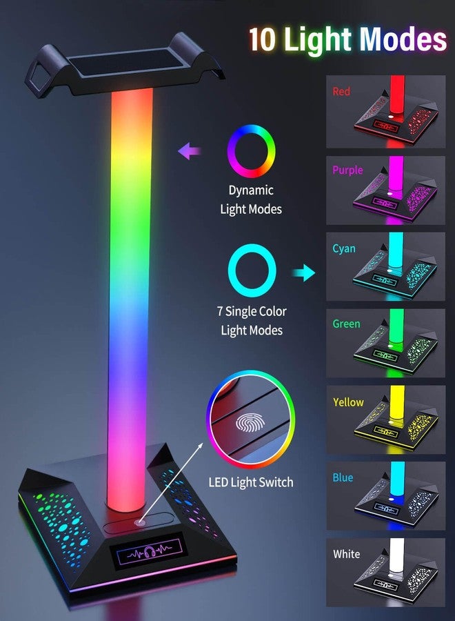 LANVIA RGB Gaming Headset Stand, LED Headset Holder with 3 Charging Ports (2 USB & 1 Type-C) & 10 Lighting Modes, Headphone Stand Cool Stuff for Boys, Desk PC Gaming Accessories Gifts for Gamers Men Adult - Image 2