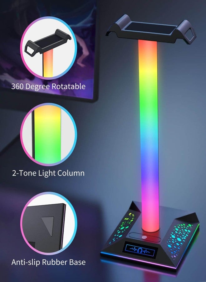 LANVIA RGB Gaming Headset Stand, LED Headset Holder with 3 Charging Ports (2 USB & 1 Type-C) & 10 Lighting Modes, Headphone Stand Cool Stuff for Boys, Desk PC Gaming Accessories Gifts for Gamers Men Adult - Image 5