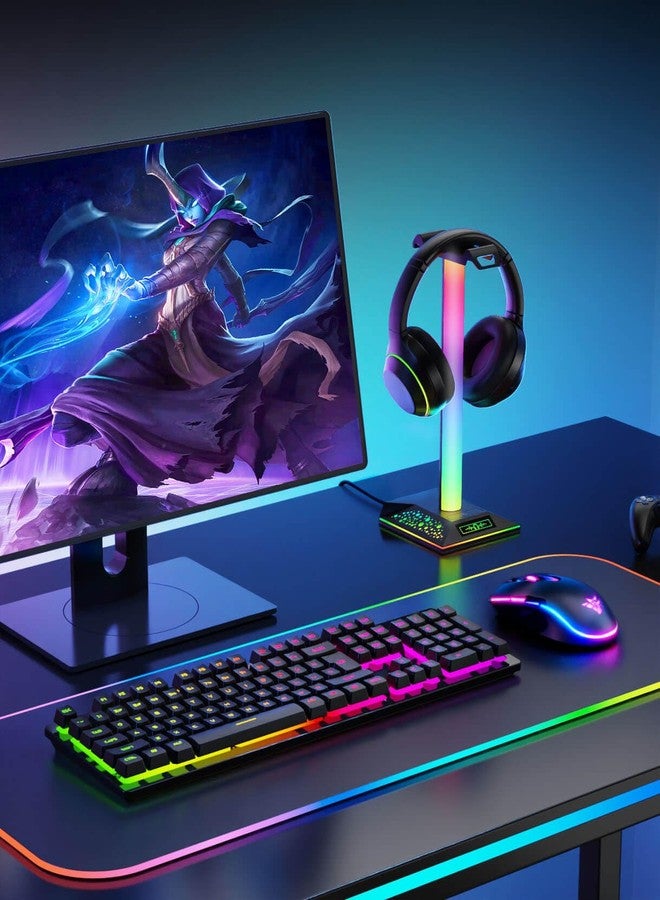 LANVIA RGB Gaming Headset Stand, LED Headset Holder with 3 Charging Ports (2 USB & 1 Type-C) & 10 Lighting Modes, Headphone Stand Cool Stuff for Boys, Desk PC Gaming Accessories Gifts for Gamers Men Adult - Image 4