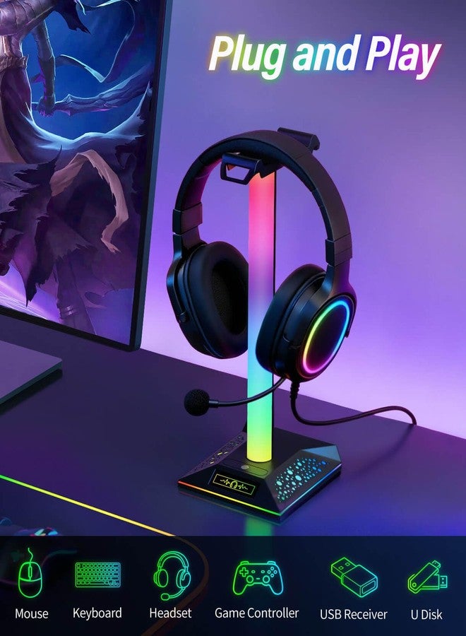LANVIA RGB Gaming Headset Stand, LED Headset Holder with 3 Charging Ports (2 USB & 1 Type-C) & 10 Lighting Modes, Headphone Stand Cool Stuff for Boys, Desk PC Gaming Accessories Gifts for Gamers Men Adult - Image 3