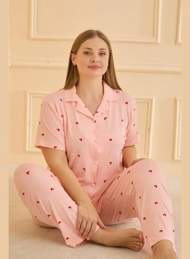 Lela Lela Plus Size Patterned Regular Fit Buttoned Soft Textured Pajama Set Women's PAJAMA SET 65750501