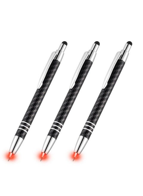 Lighted Tip Pen With Stylus 3In1 Led Penlight Light Up Pen Light Ballpoint Pen With Light For Writing In The Dark Pack Of 3 Red Light Gl006