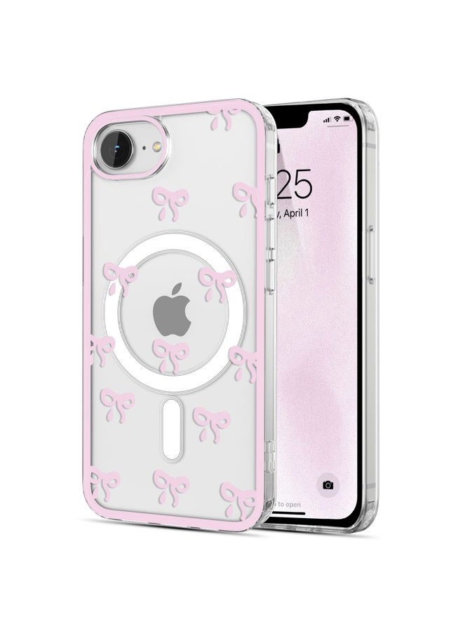EYZUTAK Magnetic Case for iPhone 16e 2025, Compatible with Magsafing, Clear Cute Ribbon Bowknot Aesthetic Bow Phone Case Stylish Slim Anti-Yellowing Durable PC Protective Cover for Women - Pink - Image 1