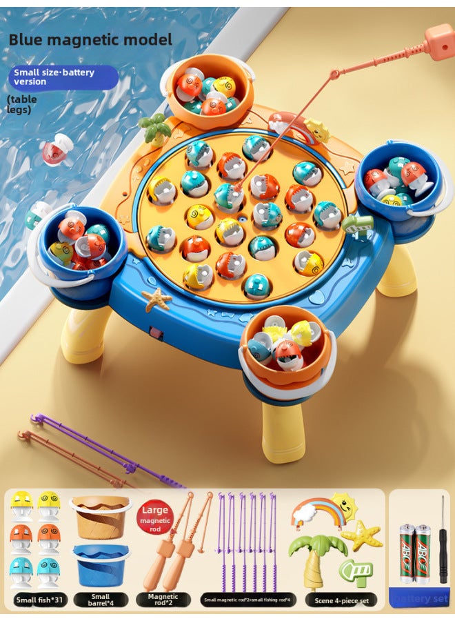 Electric Magnetic Diaoyutai Children's Early Education Educational Music Interactive Play-house Toys For Boys And Girls Gifts-Color:Blue-Battery Edition With Table Feet 【31 Magnetic Fish +4 Barrels +8 Rods +4 Stereo Scenes】】 - Image 1