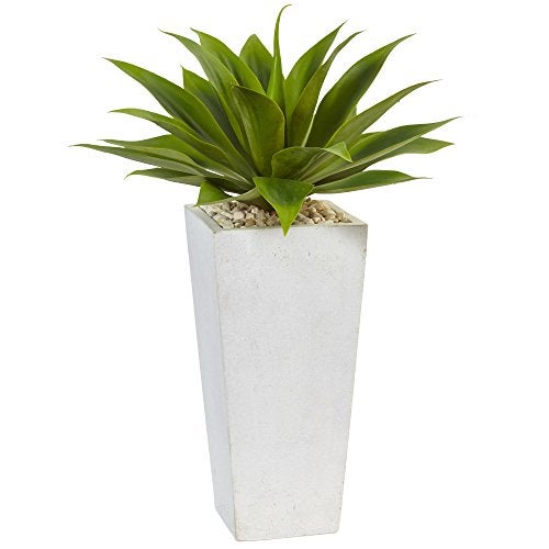Nearly Natural Agave Artificial Plant in White Planter