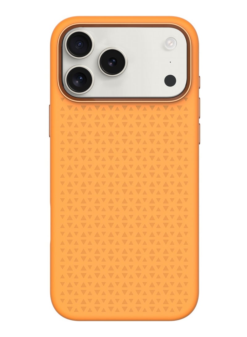 LEVELO Fiora MagSafe Liquid Silicone Case for iPhone 17 Pro with Pattern Design / Premium Silicone Grip / Shock-Resistant Bumper / Aluminum Alloy Frame for Camera & Buttons / Strong Magnet - Orange - Image 1