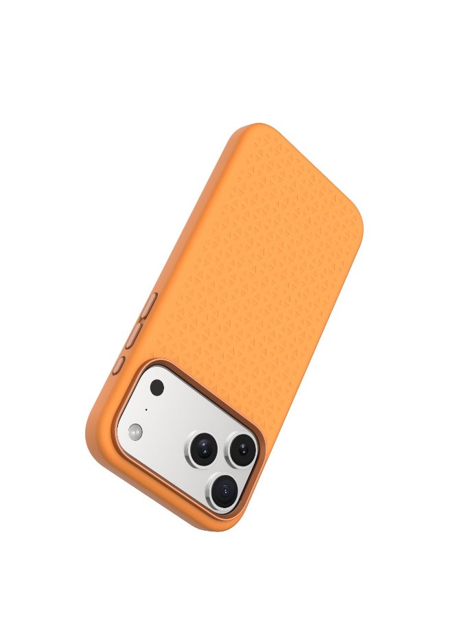 LEVELO Fiora MagSafe Liquid Silicone Case for iPhone 17 Pro with Pattern Design / Premium Silicone Grip / Shock-Resistant Bumper / Aluminum Alloy Frame for Camera & Buttons / Strong Magnet - Orange - Image 5
