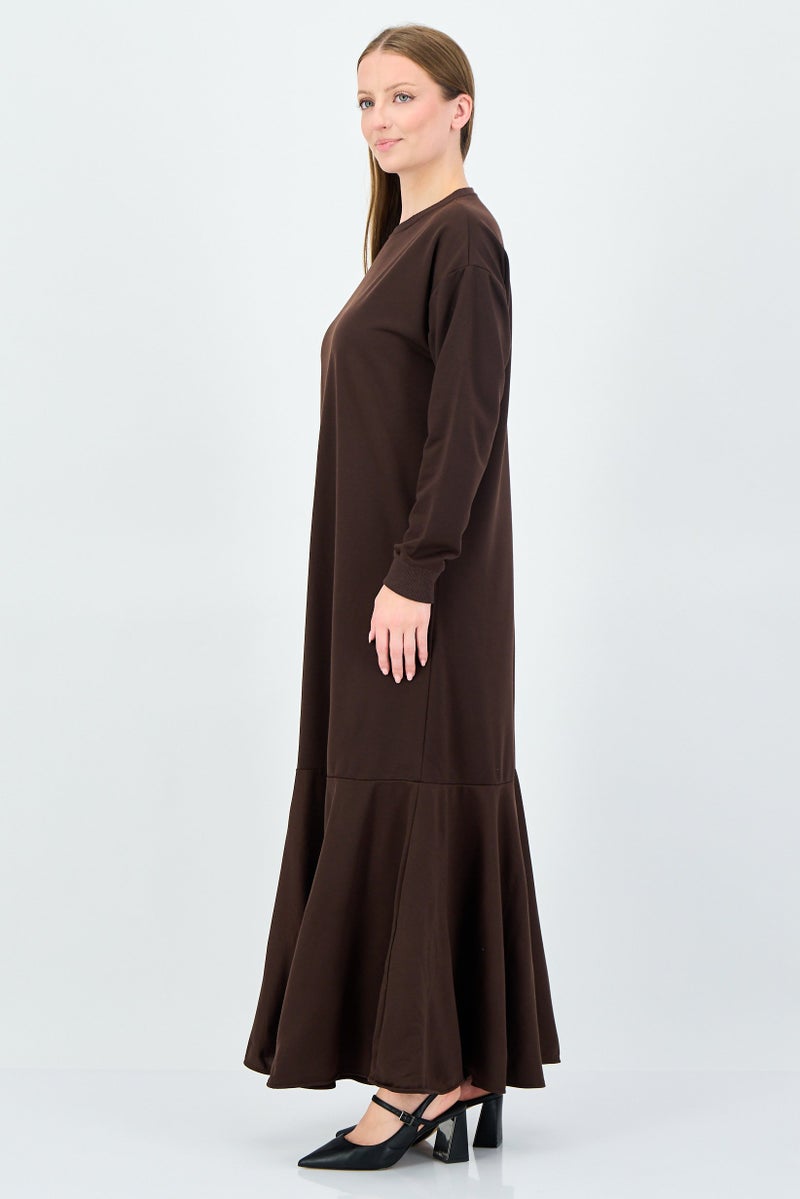 trendyol Women Solid Long Sleeve Maxi Dress, Brown - Image 3