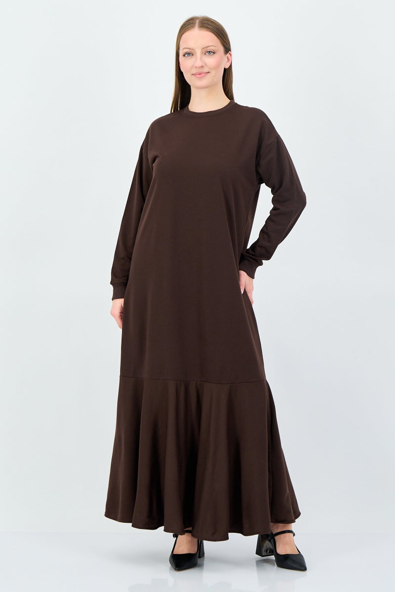 trendyol Women Solid Long Sleeve Maxi Dress, Brown - Image 1