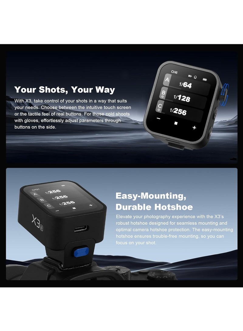 Godox X3-S TTL Wireless Flash Trigger for Sony Camera,OLED Touchscreen Flash Transmitter,Built-in Lithium Battery+Quick Charge(Upgrade Version of X2T-S/Xpro-S/XProII-S)  - Image 2