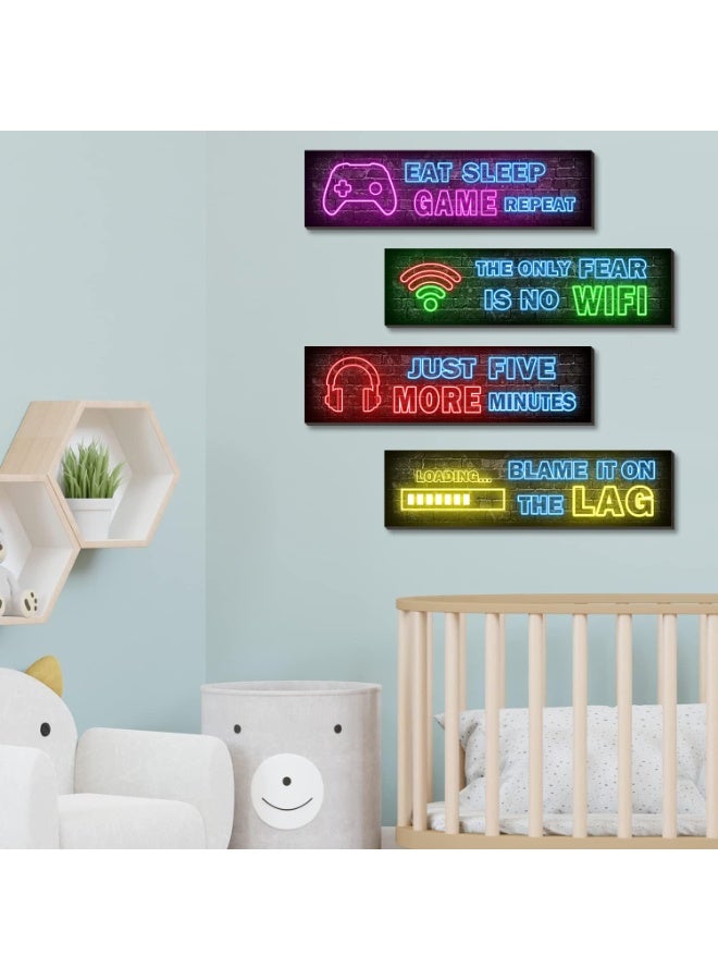4 Pcs Printed Neon Gaming Posters, Teen Boys Room Decorations, gamer wall art Decor for bedroom Wooden - Image 3