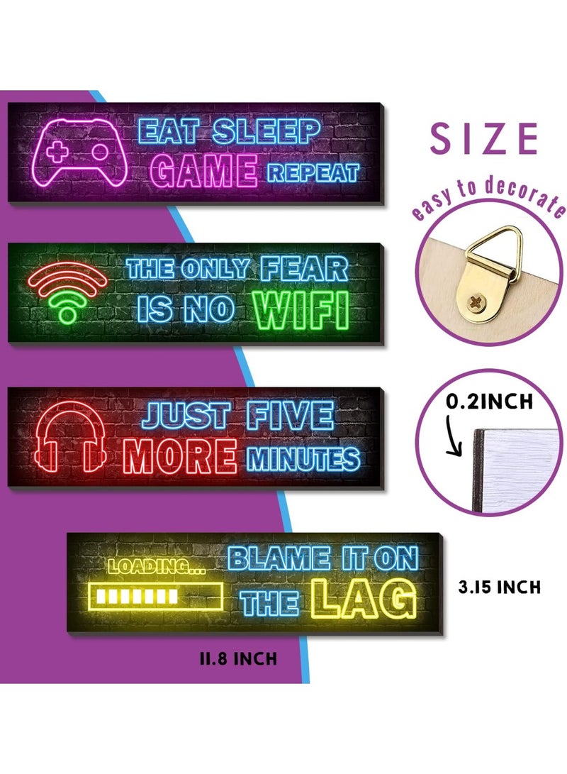 4 Pcs Printed Neon Gaming Posters, Teen Boys Room Decorations, gamer wall art Decor for bedroom Wooden - Image 2