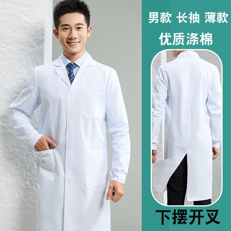 White Coat Custom-Made Polyester-Cotton Pharmacy Workwear Long-Sleeve Work Uniform Lab Coat Doctor Nurse Uniform For Men - Image 1