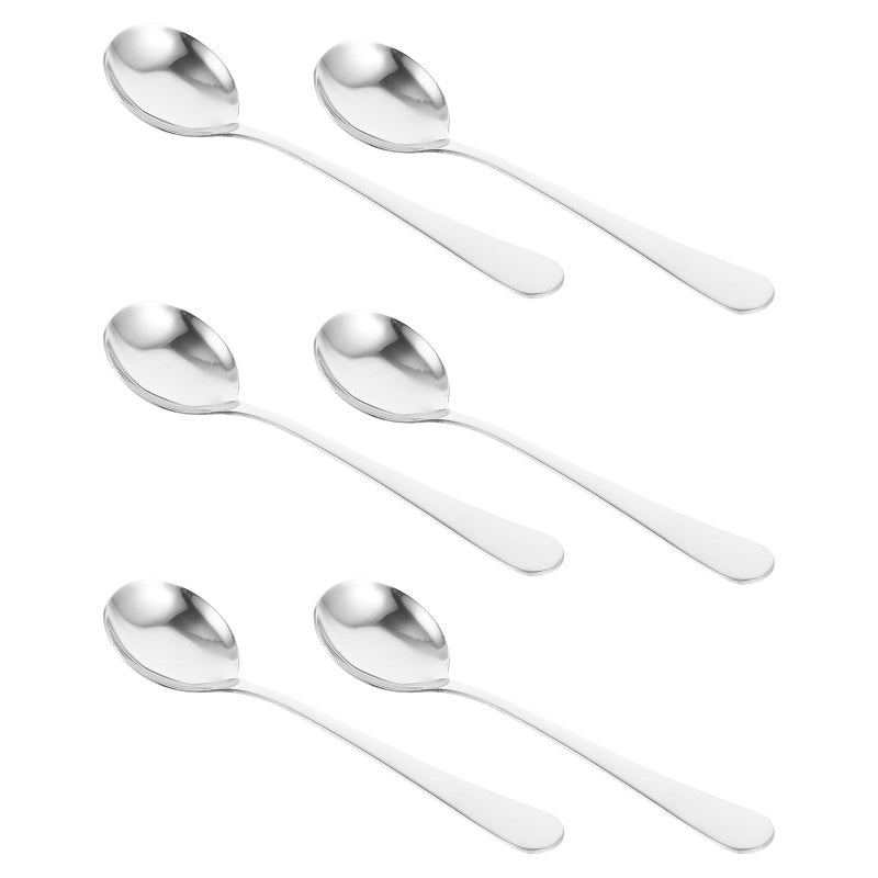6Pcs Stainless Steel Soup Spoons Set Large Round Spoons with Long Handles for Stirring Serving - Image 2