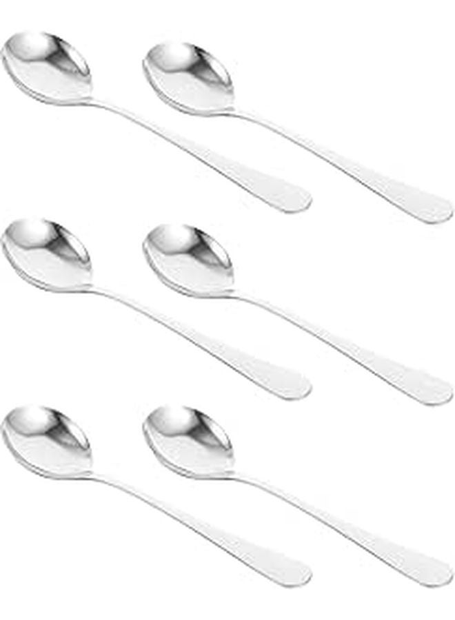 6Pcs Stainless Steel Soup Spoons Set Large Round Spoons with Long Handles for Stirring Serving - Image 1
