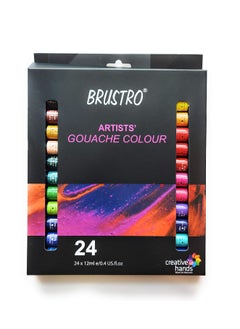 BRUSTRO BRUSTRO Artist's Gouache Colour | Set of 24 Colors X 12ml Tubes |Perfect for Watercolor paper,Infinite Blending,Non-Toxic,Highly Pigmented,Ideal for Professional Artists,Graphic Designers,Illustrators  - Image 1