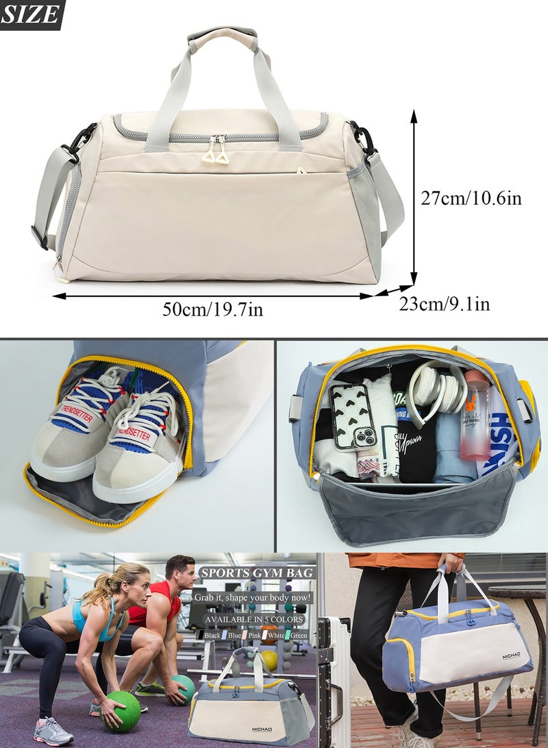 كوكيجو شنطة دفل رياضية لصالة الالعاب الرياضية والسفر مع جيب للاحذية وجيب رطب للرجال والنساء، شنطة سفر كبيرة لعطلة نهاية الاسبوع والليلة، شنطة حمل لليوغا (ابيض)، نايلون - Image 2