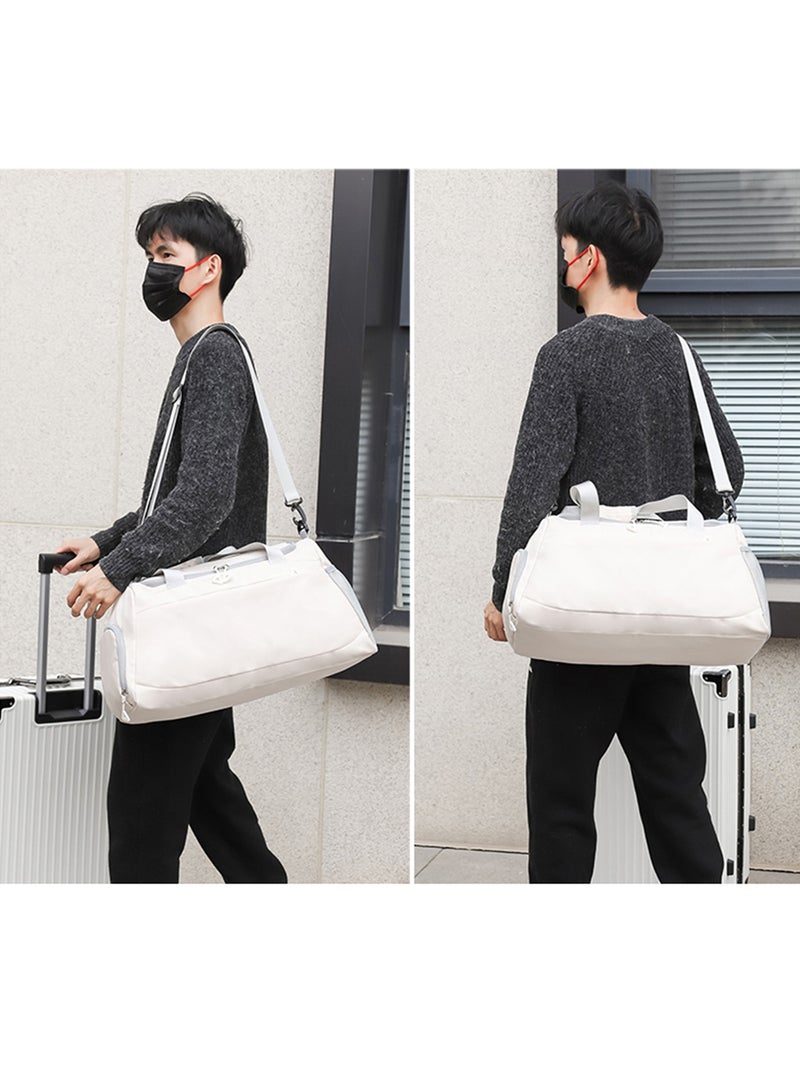 كوكيجو شنطة دفل رياضية لصالة الالعاب الرياضية والسفر مع جيب للاحذية وجيب رطب للرجال والنساء، شنطة سفر كبيرة لعطلة نهاية الاسبوع والليلة، شنطة حمل لليوغا (ابيض)، نايلون - Image 4