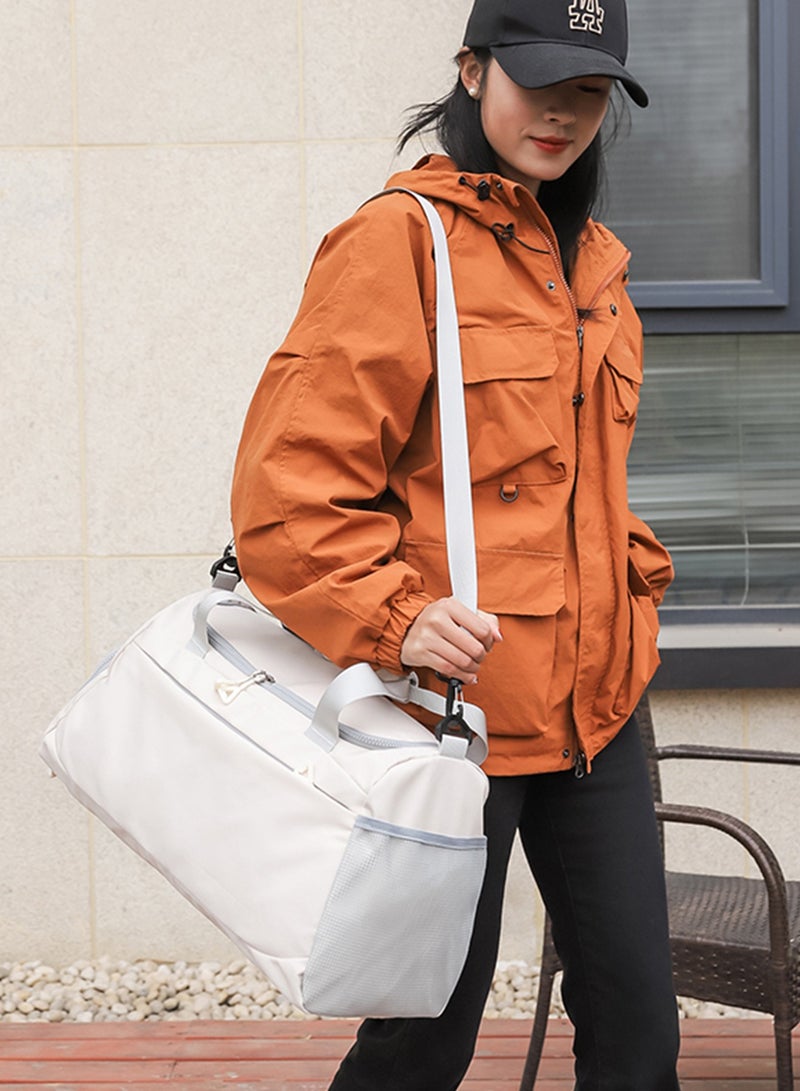 كوكيجو شنطة دفل رياضية لصالة الالعاب الرياضية والسفر مع جيب للاحذية وجيب رطب للرجال والنساء، شنطة سفر كبيرة لعطلة نهاية الاسبوع والليلة، شنطة حمل لليوغا (ابيض)، نايلون - Image 5