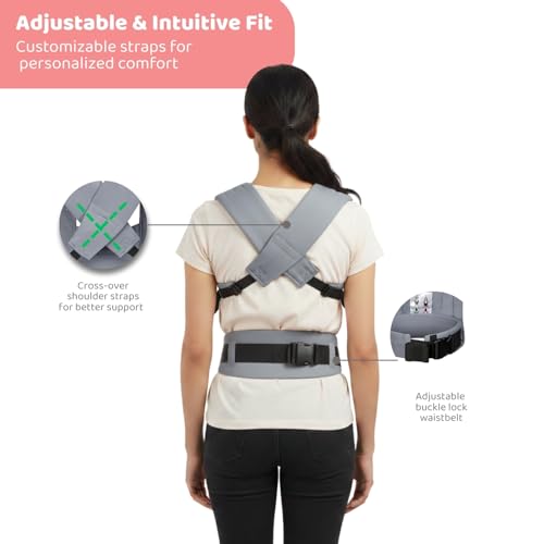 haus & kinder Enlace Baby Carrier Soft & Ergonomic Infant Carrier With Adjustable Straps,Hands-Free Design For Newborns (Age 0-18M,Weight 3.2-11.3 kg) Breathable,Lightweight,Machine Washable (Grey) - Image 3