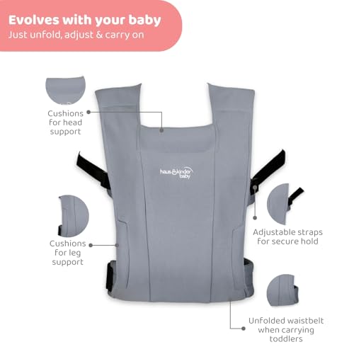 haus & kinder Enlace Baby Carrier Soft & Ergonomic Infant Carrier With Adjustable Straps,Hands-Free Design For Newborns (Age 0-18M,Weight 3.2-11.3 kg) Breathable,Lightweight,Machine Washable (Grey) - Image 4