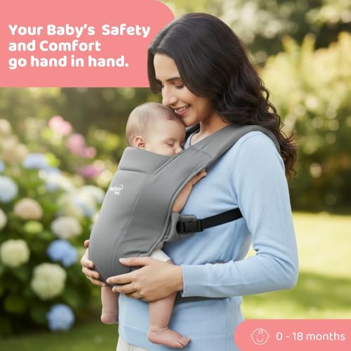 haus & kinder Enlace Baby Carrier Soft & Ergonomic Infant Carrier With Adjustable Straps,Hands-Free Design For Newborns (Age 0-18M,Weight 3.2-11.3 kg) Breathable,Lightweight,Machine Washable (Grey) - Image 2