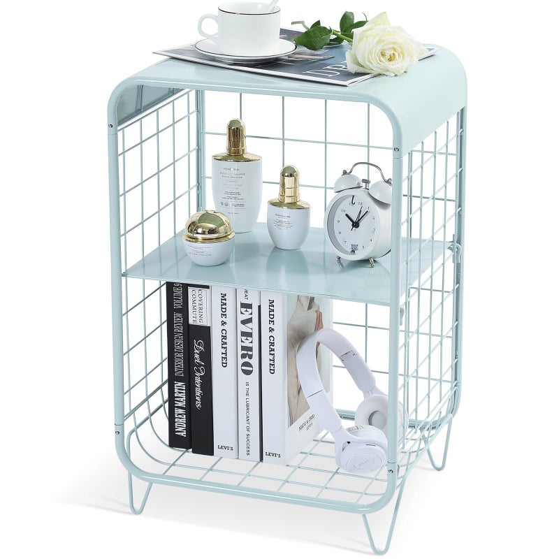 APEXCHASER Cute Nightstand,Metal Side Table,3 Tier End Table with Storage,Vintage Bedside Table,Girls Bedroom Furniture,Coffee Table for Living Room,Bedroom,Dorm,Mint Green - Image 1