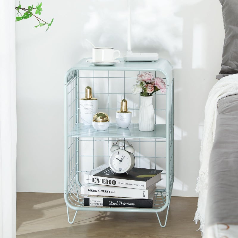 APEXCHASER Cute Nightstand,Metal Side Table,3 Tier End Table with Storage,Vintage Bedside Table,Girls Bedroom Furniture,Coffee Table for Living Room,Bedroom,Dorm,Mint Green - Image 3