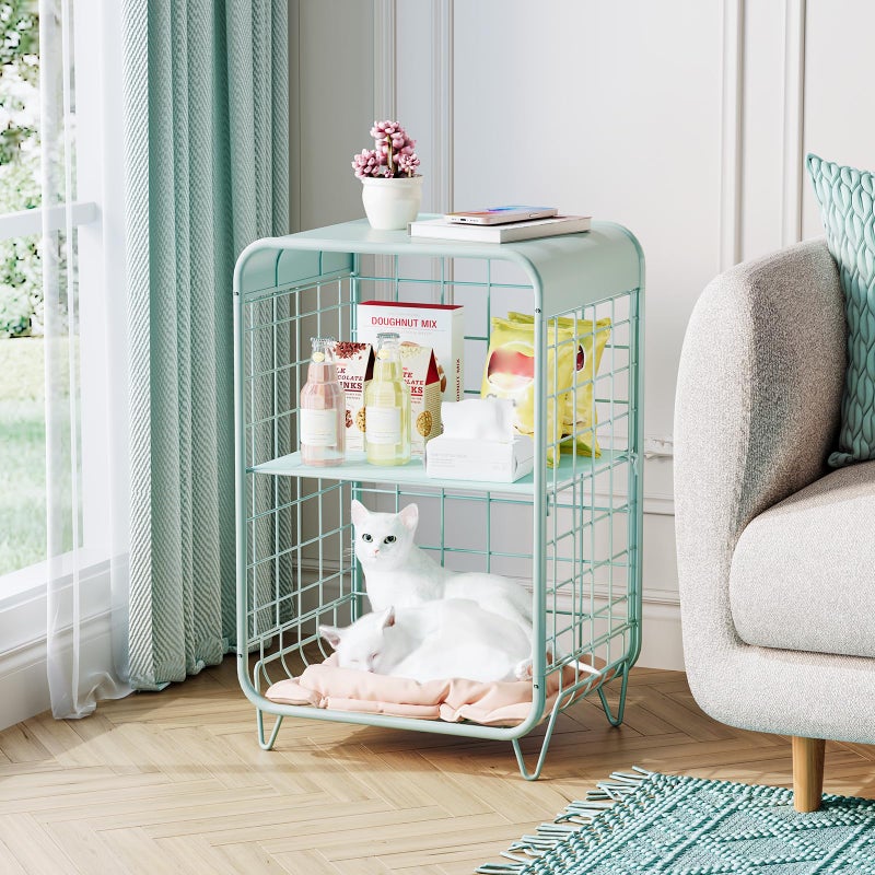 APEXCHASER Cute Nightstand,Metal Side Table,3 Tier End Table with Storage,Vintage Bedside Table,Girls Bedroom Furniture,Coffee Table for Living Room,Bedroom,Dorm,Mint Green - Image 4