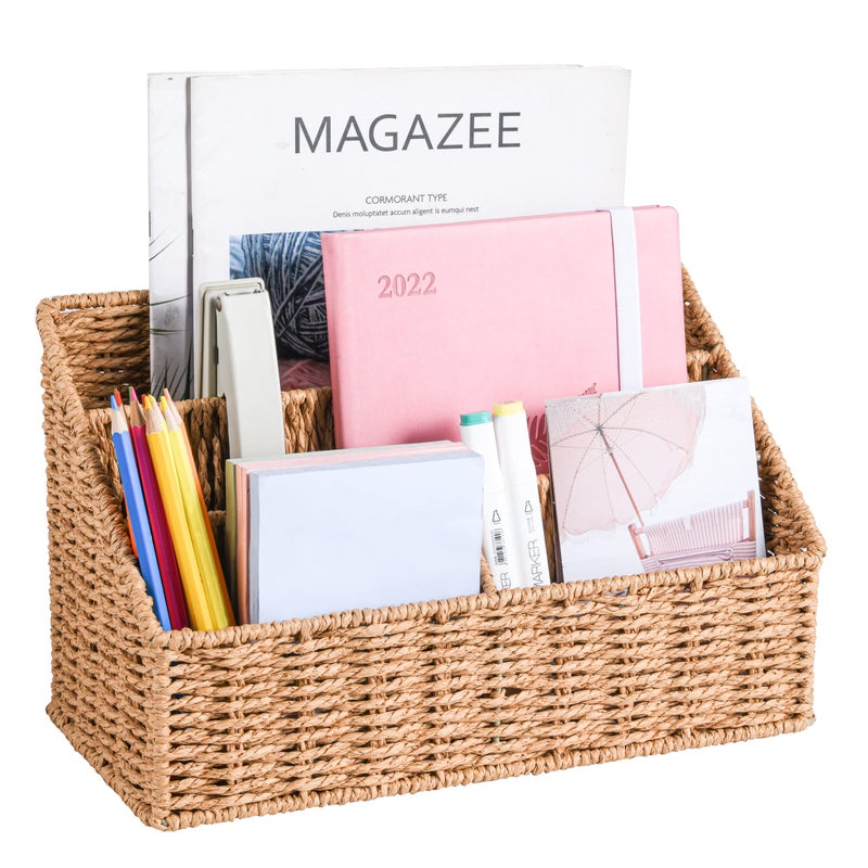DINGTAI Woven Mail Organizer Countertop, 12 Inch Mail Organizer Basket for Bill and Pen, Farmhouse Desk organizers and storage - Image 1