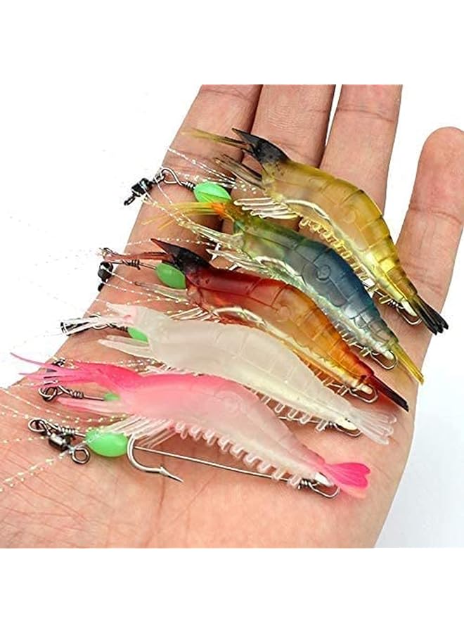 Soft Luminous Shrimp Lure Set, Shrimp Bait Shrimp Lures Fishing Bait with Hooks Beads Fishing Tackles, for Freshwater Saltwater Bass Trout fish Salmon - 5pcs