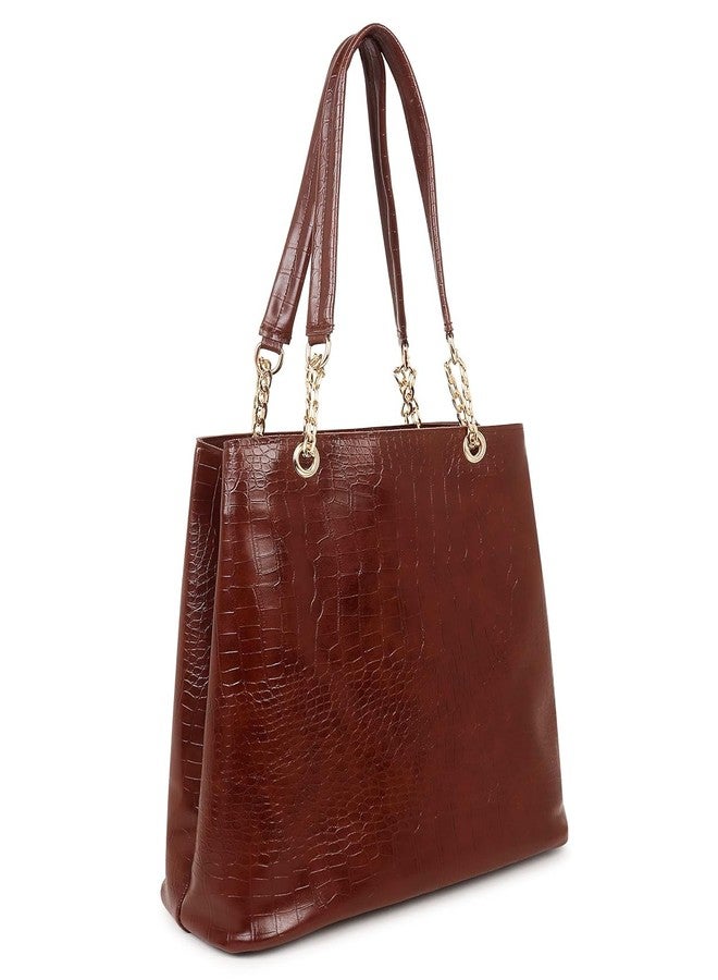 Dcozi Women Fashion PU Handbags Tote Purses Stylish Ladies Women and Girls Handbag for Office Bag Ladies Travel Shoulder Bag Tote Bag Hobo Bag for College Girls-TB03 (Dark Brown) - Image 1