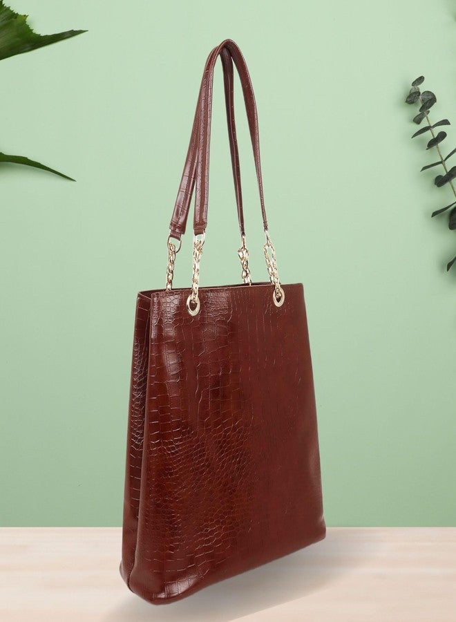 Dcozi Women Fashion PU Handbags Tote Purses Stylish Ladies Women and Girls Handbag for Office Bag Ladies Travel Shoulder Bag Tote Bag Hobo Bag for College Girls-TB03 (Dark Brown) - Image 2