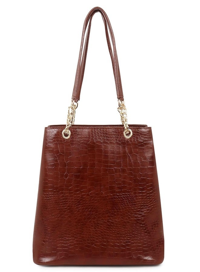 Dcozi Women Fashion PU Handbags Tote Purses Stylish Ladies Women and Girls Handbag for Office Bag Ladies Travel Shoulder Bag Tote Bag Hobo Bag for College Girls-TB03 (Dark Brown) - Image 3