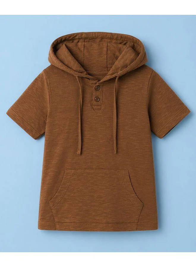 Pine Kids Pine Kids Cotton Knit Solid Hooded T-Shirt - Brown